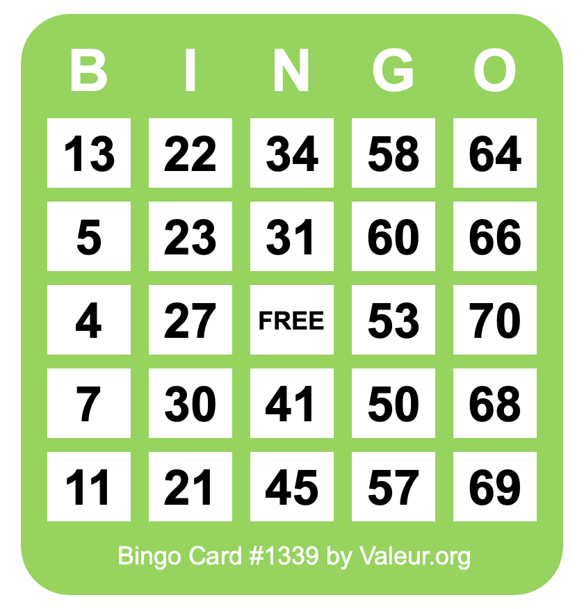 Bingo Card #1339 Bingo Card #1339
