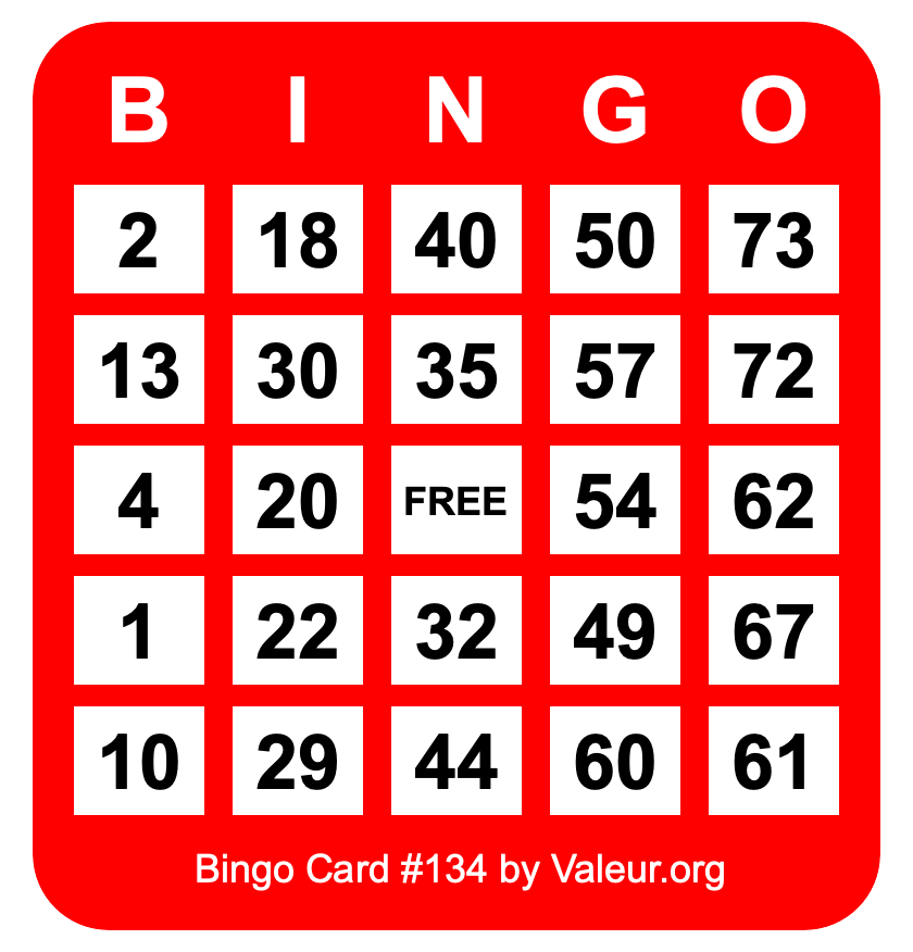 Bingo Card #134