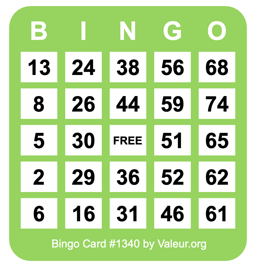 Bingo Card #1340 Bingo Card #1340