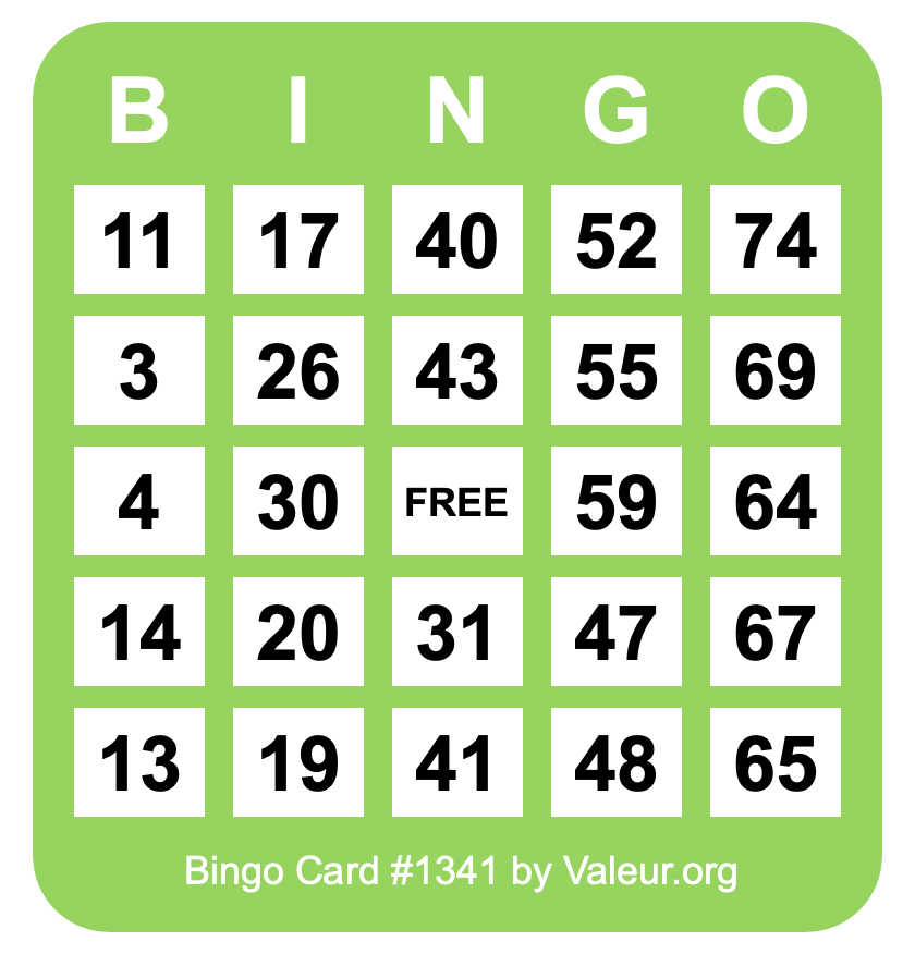 Bingo Card #1341 Bingo Card #1341