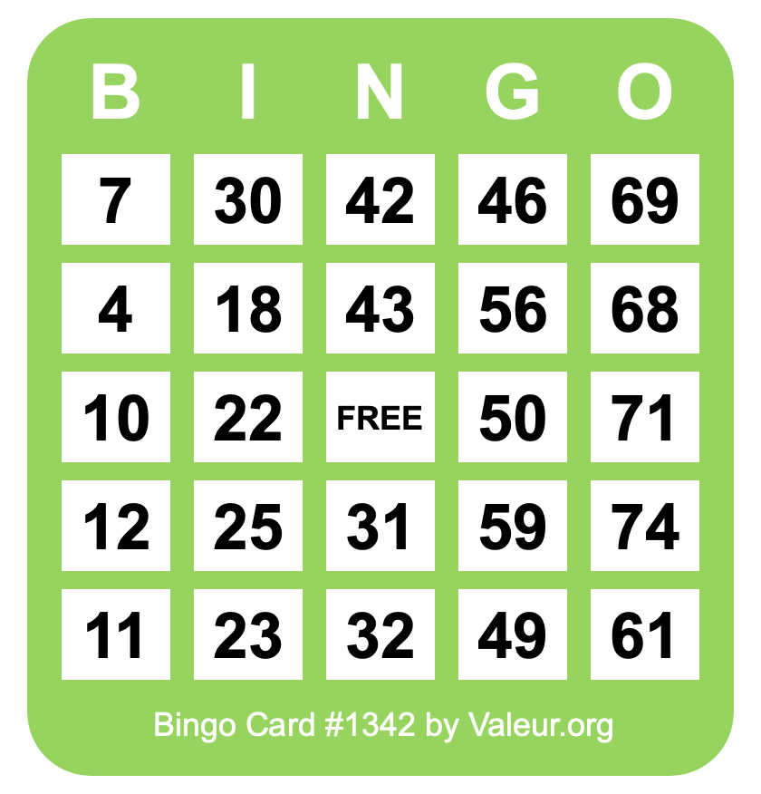 Bingo Card #1342