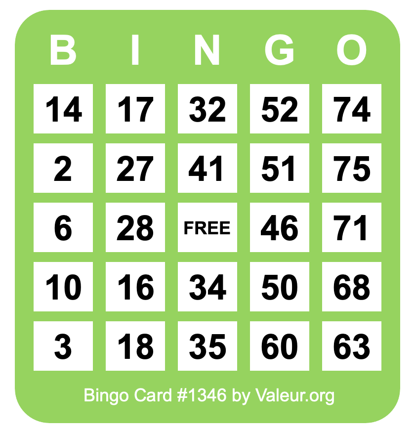 Bingo Card #1346 Bingo Card #1346