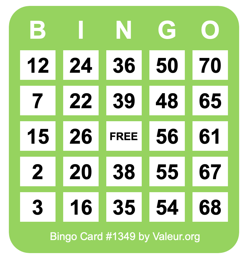 Bingo Card #1349 Bingo Card #1349