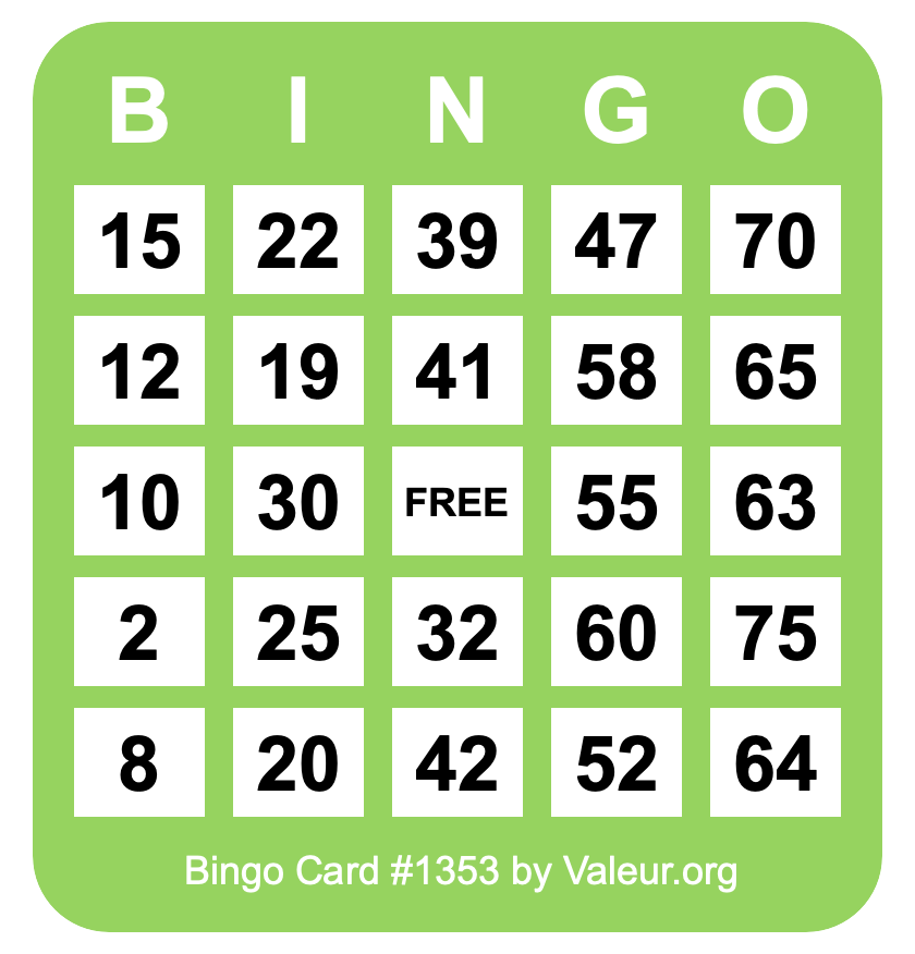 Bingo Card #1353 Bingo Card #1353