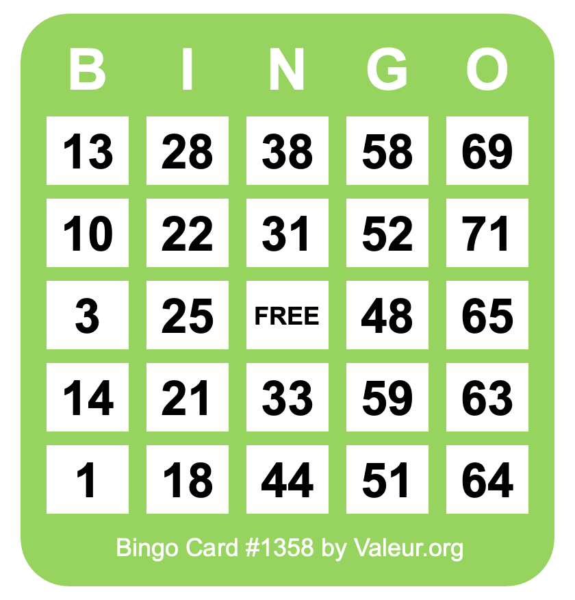 Bingo Card #1358 Bingo Card #1358