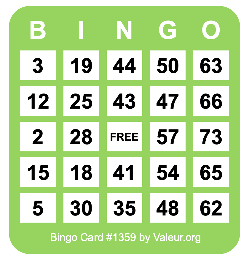 Bingo Card #1359 Bingo Card #1359