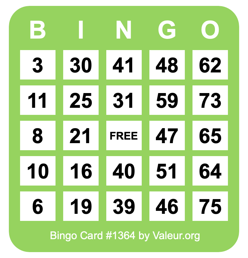 Bingo Card #1364 Bingo Card #1364