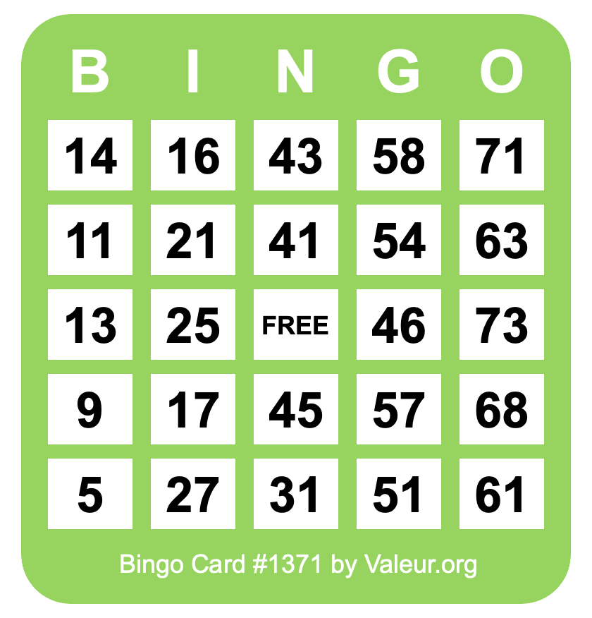 Bingo Card #1371 Bingo Card #1371