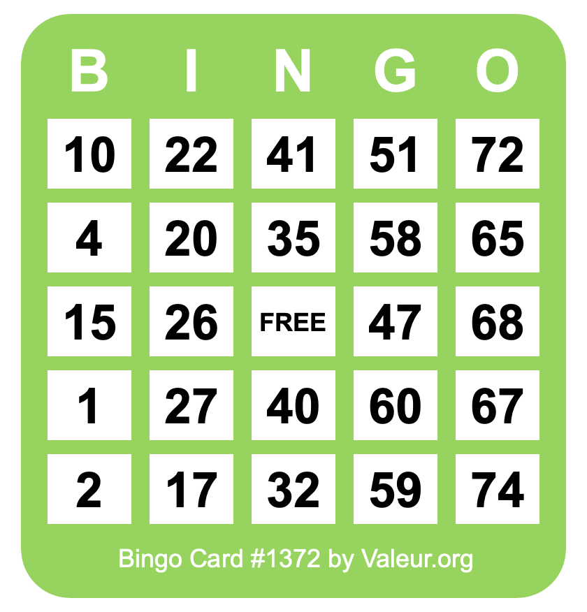Bingo Card #1372 Bingo Card #1372
