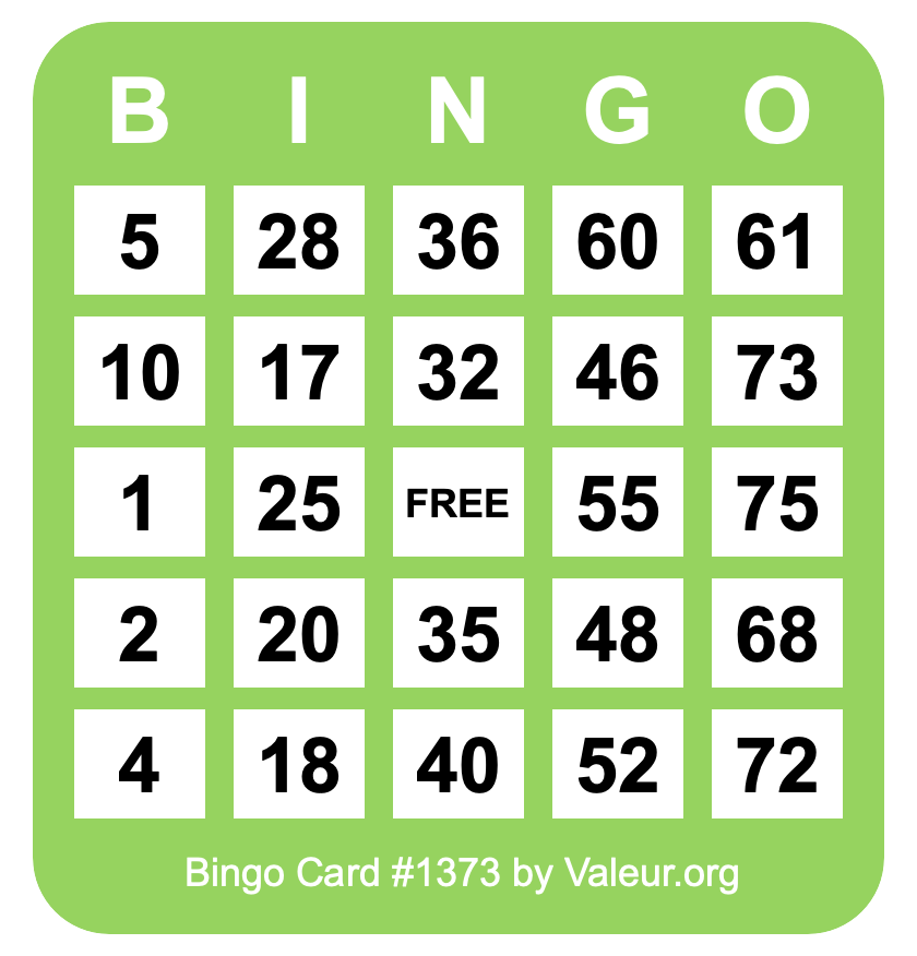 Bingo Card #1373 Bingo Card #1373