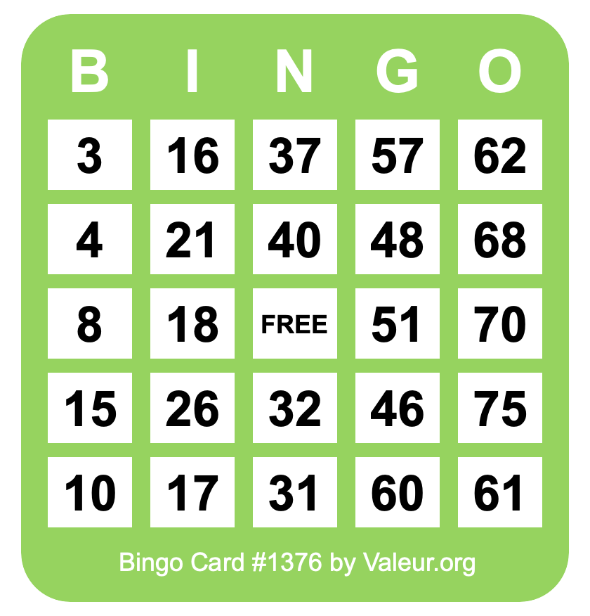 Bingo Card #1376 Bingo Card #1376