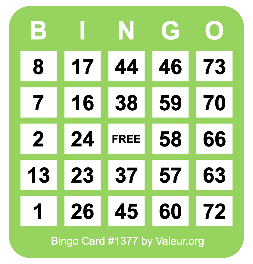 Bingo Card #1377 Bingo Card #1377