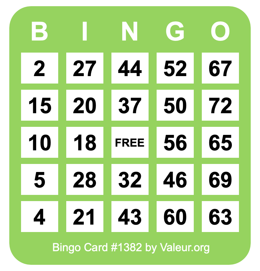 Bingo Card #1382 Bingo Card #1382