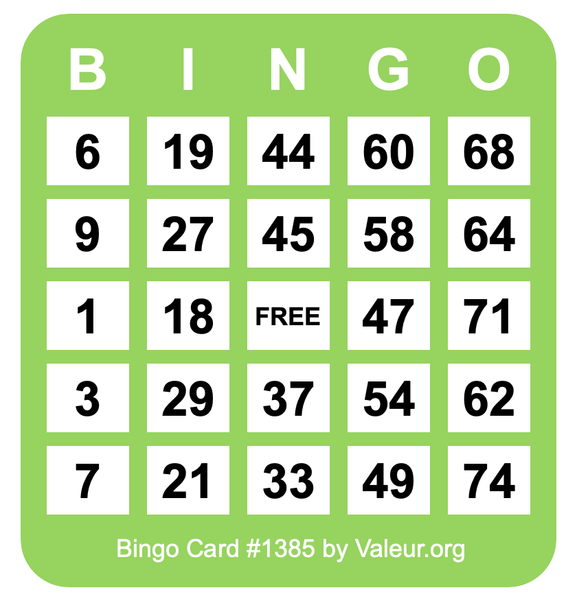 Bingo Card #1385 Bingo Card #1385