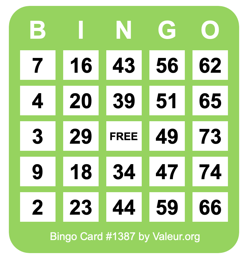 Bingo Card #1387 Bingo Card #1387