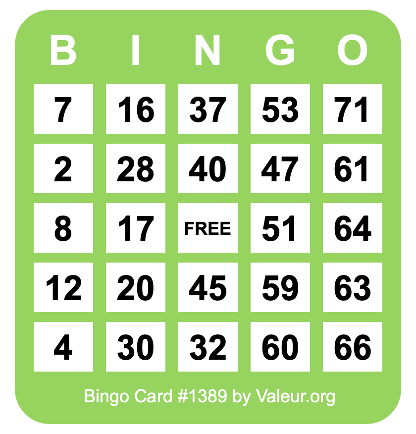 Bingo Card #1389 Bingo Card #1389