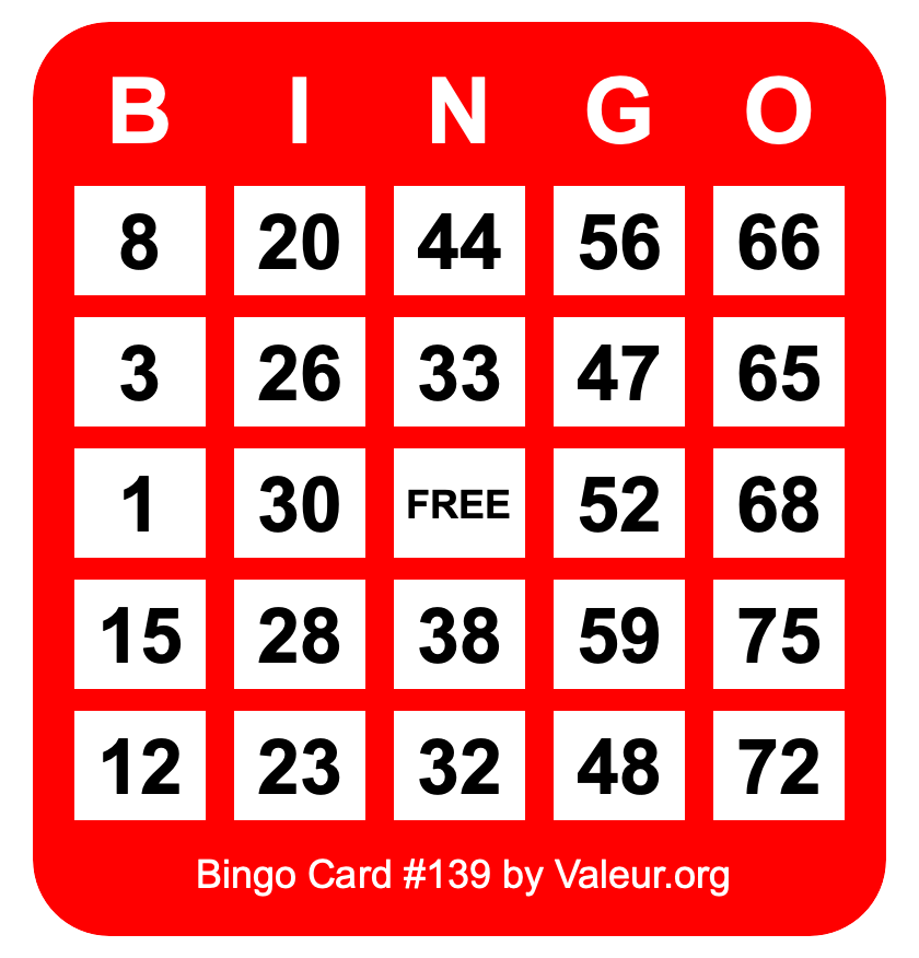 Bingo Card #139 Bingo Card #139
