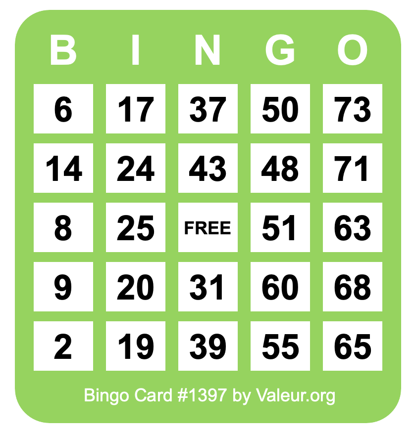 Bingo Card #1397 Bingo Card #1397