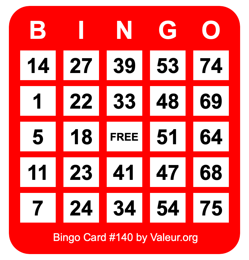 Bingo Card #140