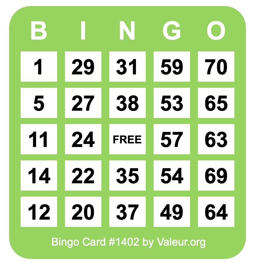 Bingo Card #1402 Bingo Card #1402