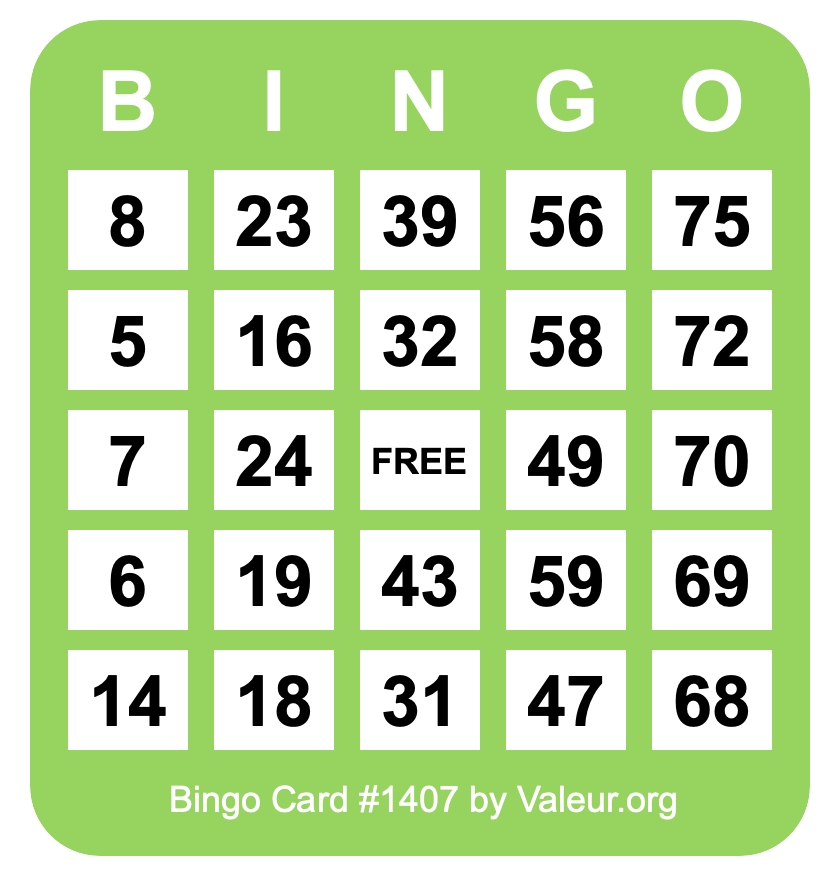 Bingo Card #1407 Bingo Card #1407