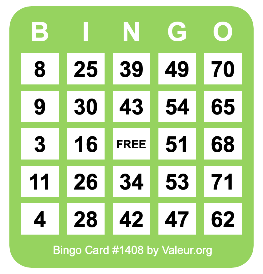 Bingo Card #1408 Bingo Card #1408