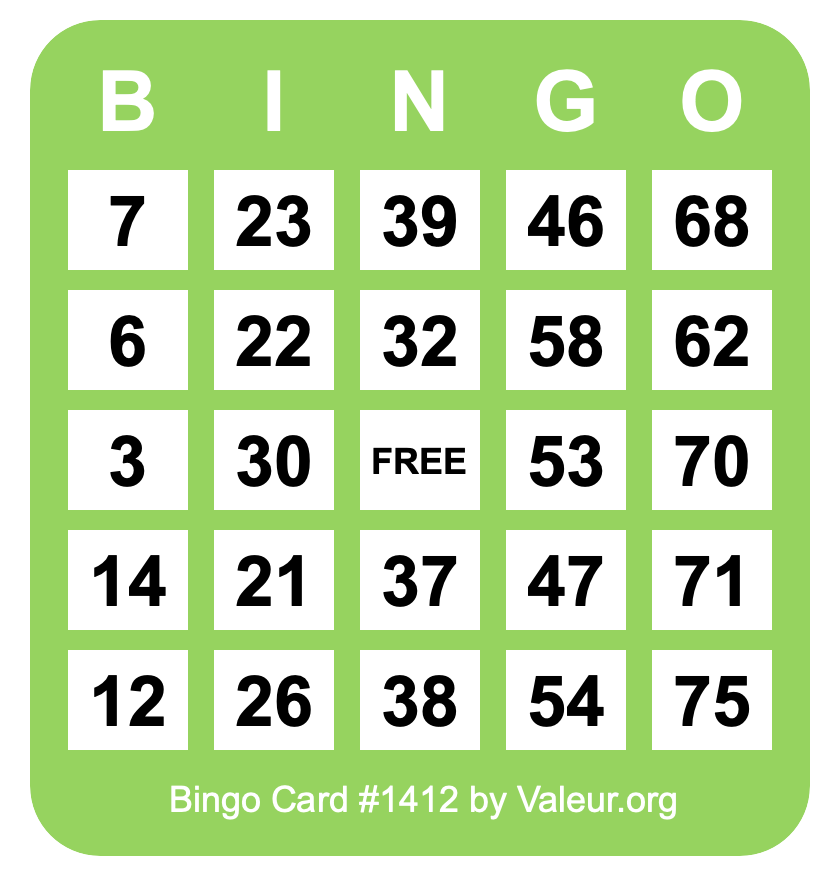 Bingo Card #1412