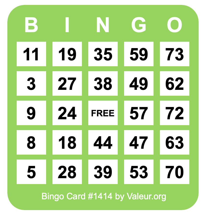Bingo Card #1414 Bingo Card #1414