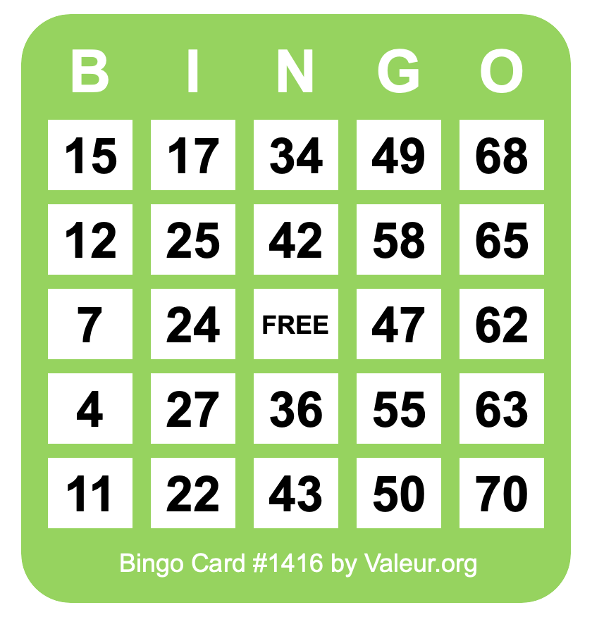 Bingo Card #1416 Bingo Card #1416