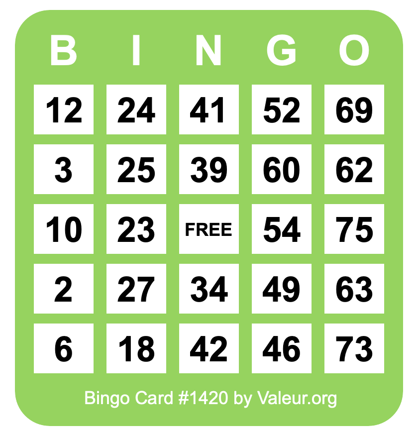 Bingo Card #1420 Bingo Card #1420