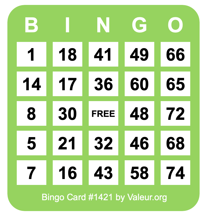 Bingo Card #1421 Bingo Card #1421