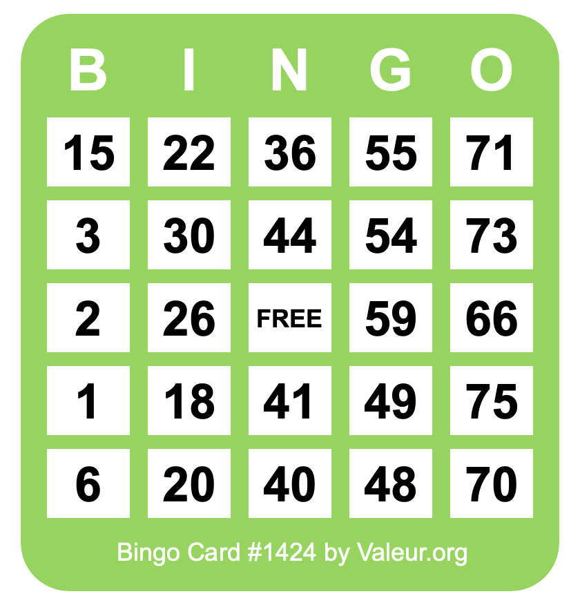 Bingo Card #1424 Bingo Card #1424