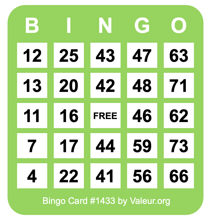 Bingo Card #1433