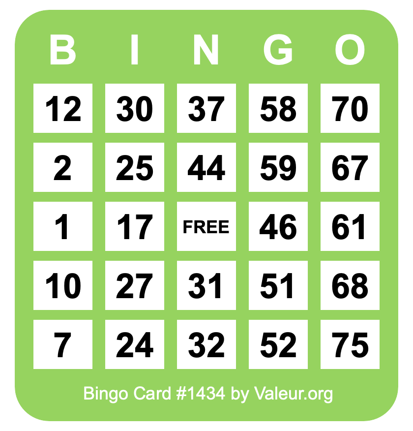 Bingo Card #1434 Bingo Card #1434