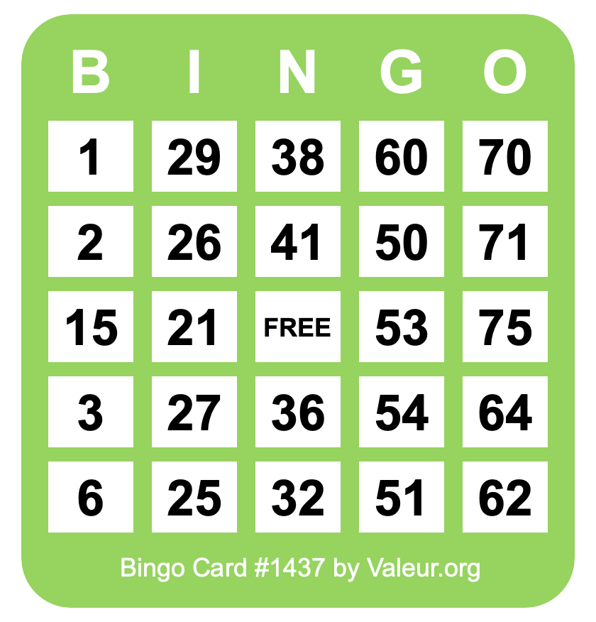 Bingo Card #1437 Bingo Card #1437