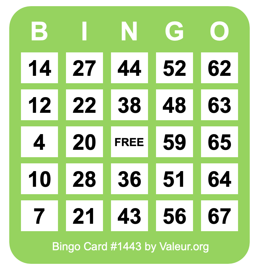 Bingo Card #1443 Bingo Card #1443