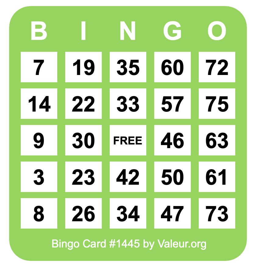 Bingo Card #1445 Bingo Card #1445