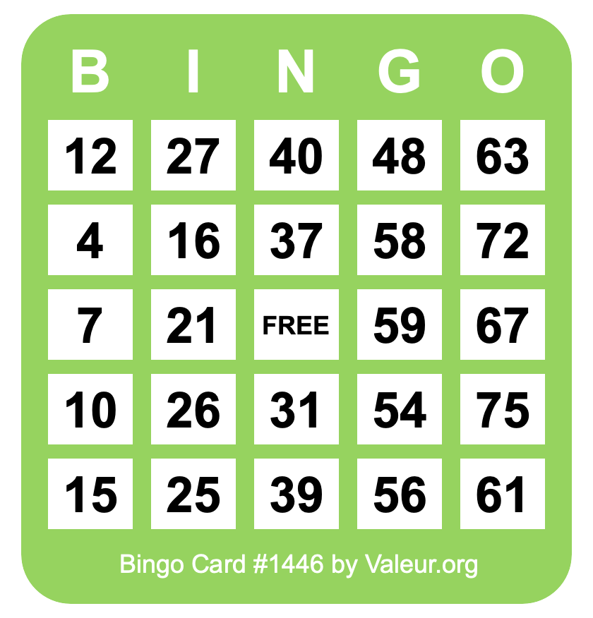Bingo Card #1446 Bingo Card #1446