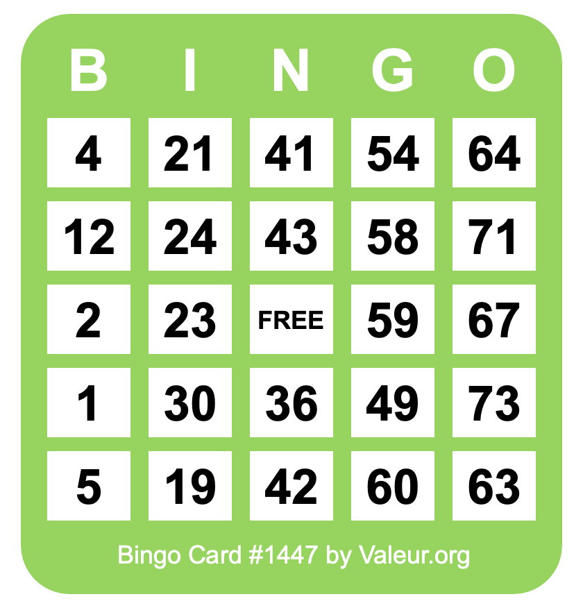 Bingo Card #1447 Bingo Card #1447