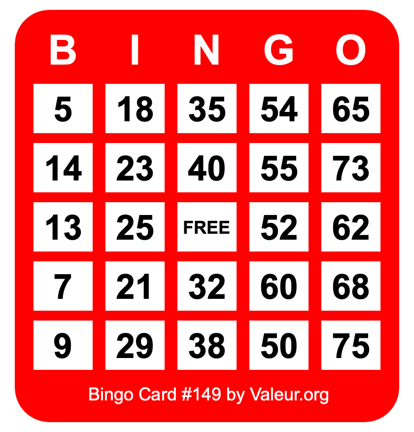 Bingo Card #149 Bingo Card #149