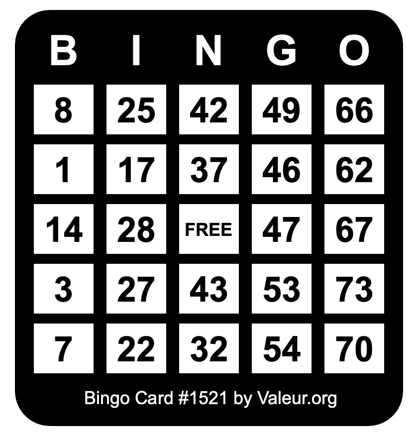 Bingo Card #1521 Bingo Card #1521