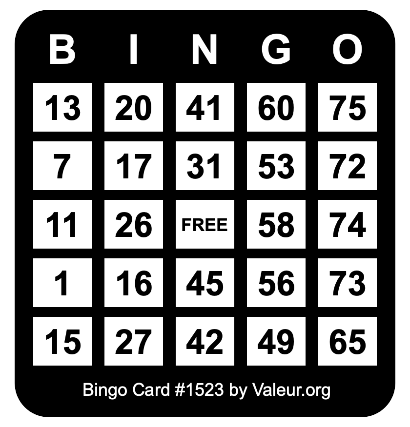 Bingo Card #1523 Bingo Card #1523