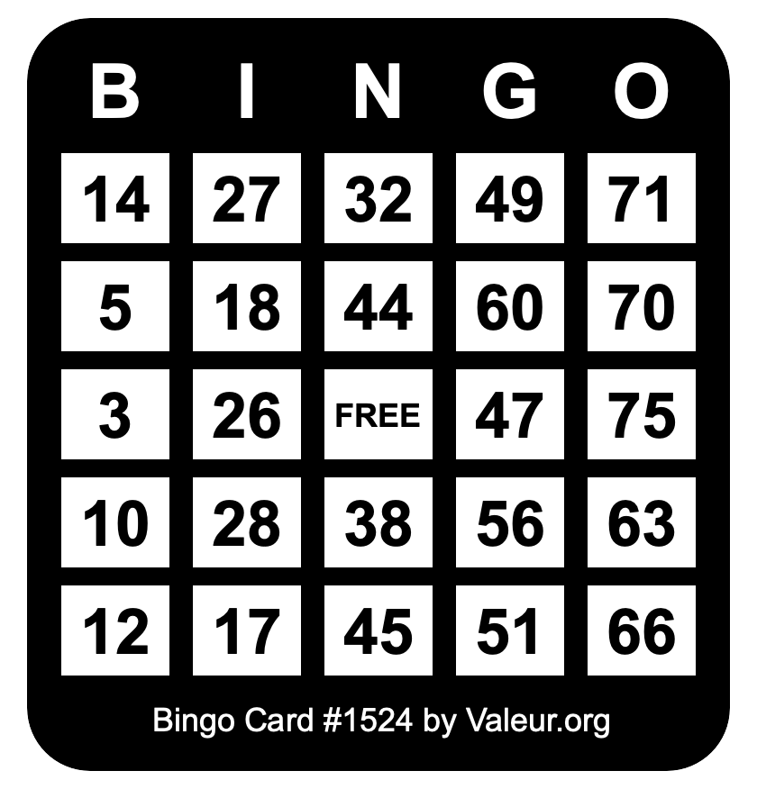 Bingo Card #1524 Bingo Card #1524