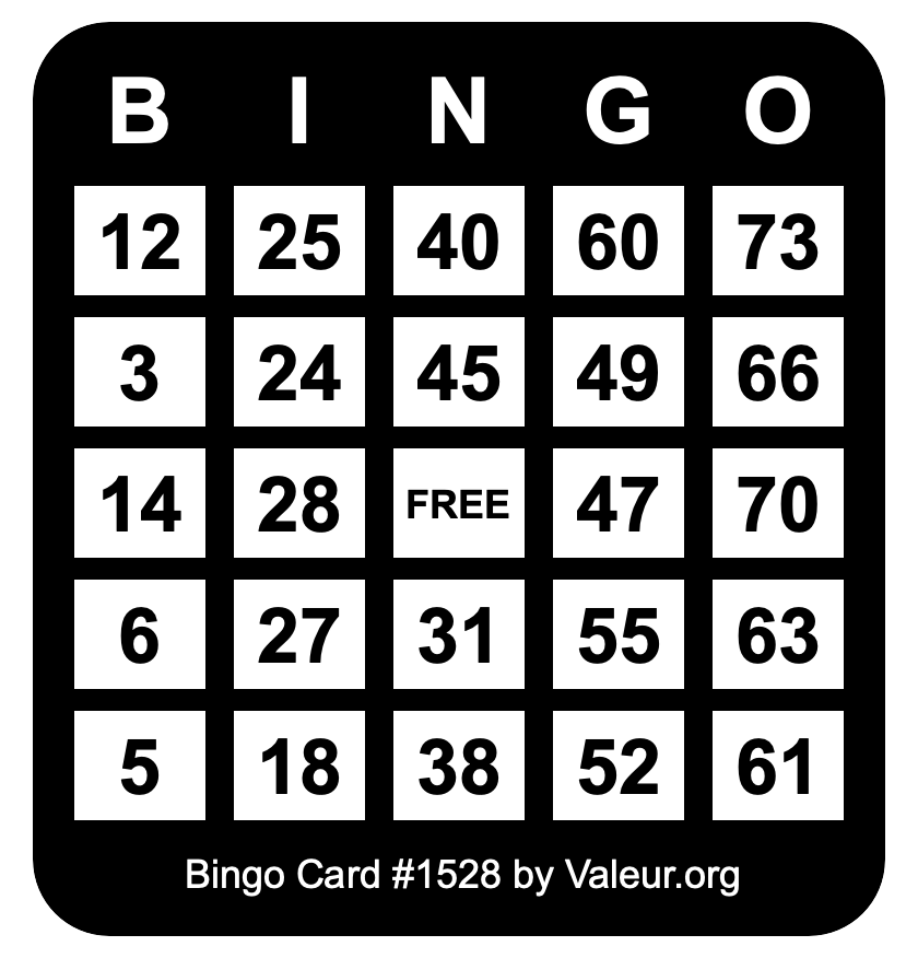 Bingo Card #1528 Bingo Card #1528