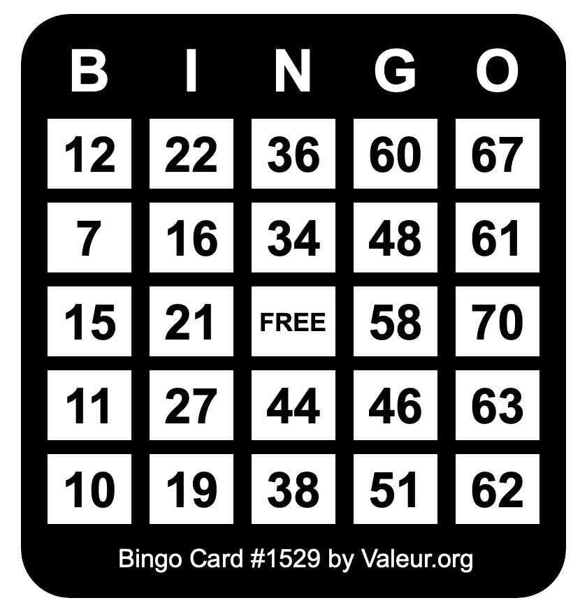 Bingo Card #1529 Bingo Card #1529