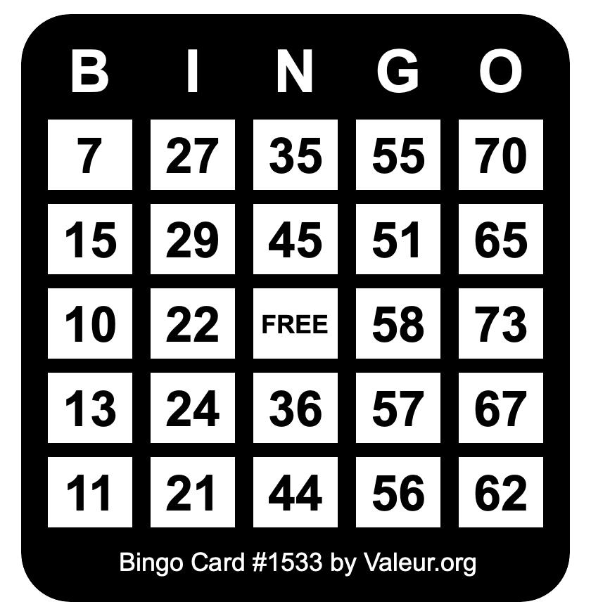 Bingo Card #1533 Bingo Card #1533