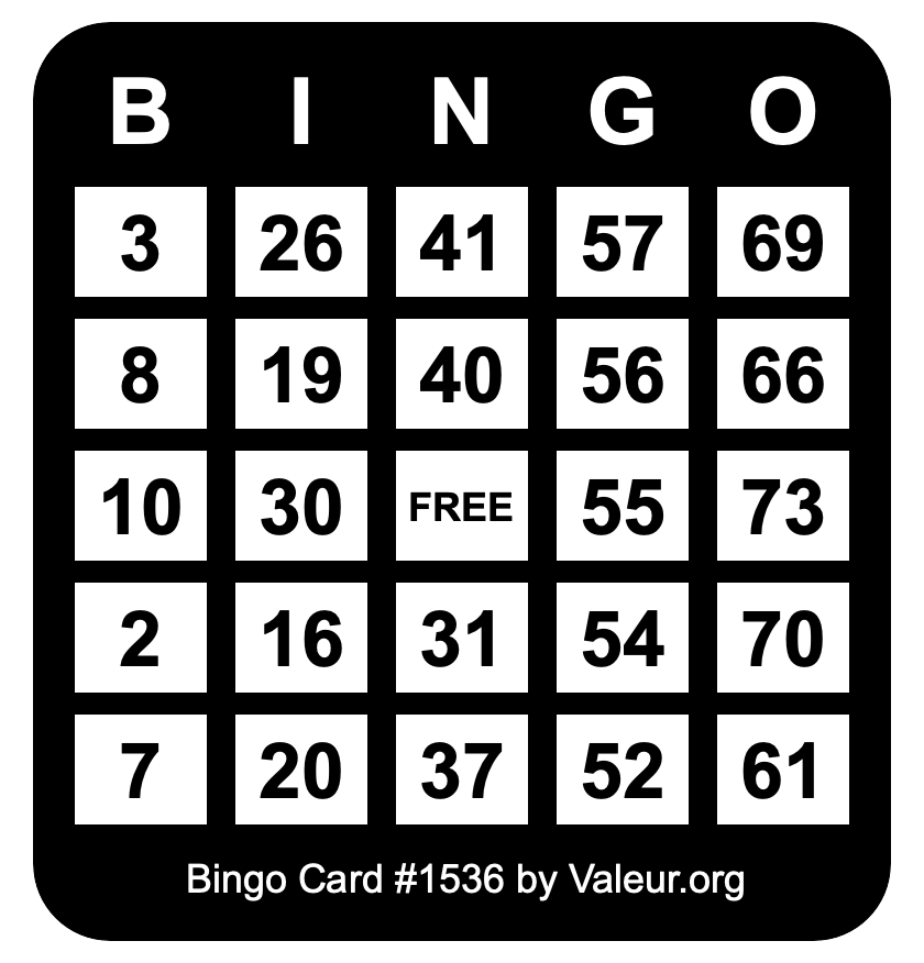 Bingo Card #1536 Bingo Card #1536