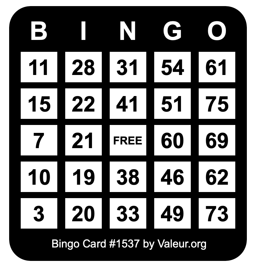 Bingo Card #1537 Bingo Card #1537