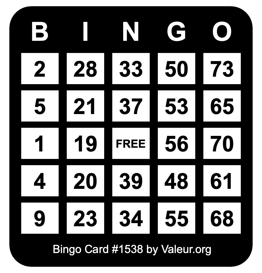 Bingo Card #1538 Bingo Card #1538