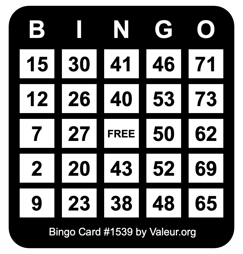 Bingo Card #1539 Bingo Card #1539